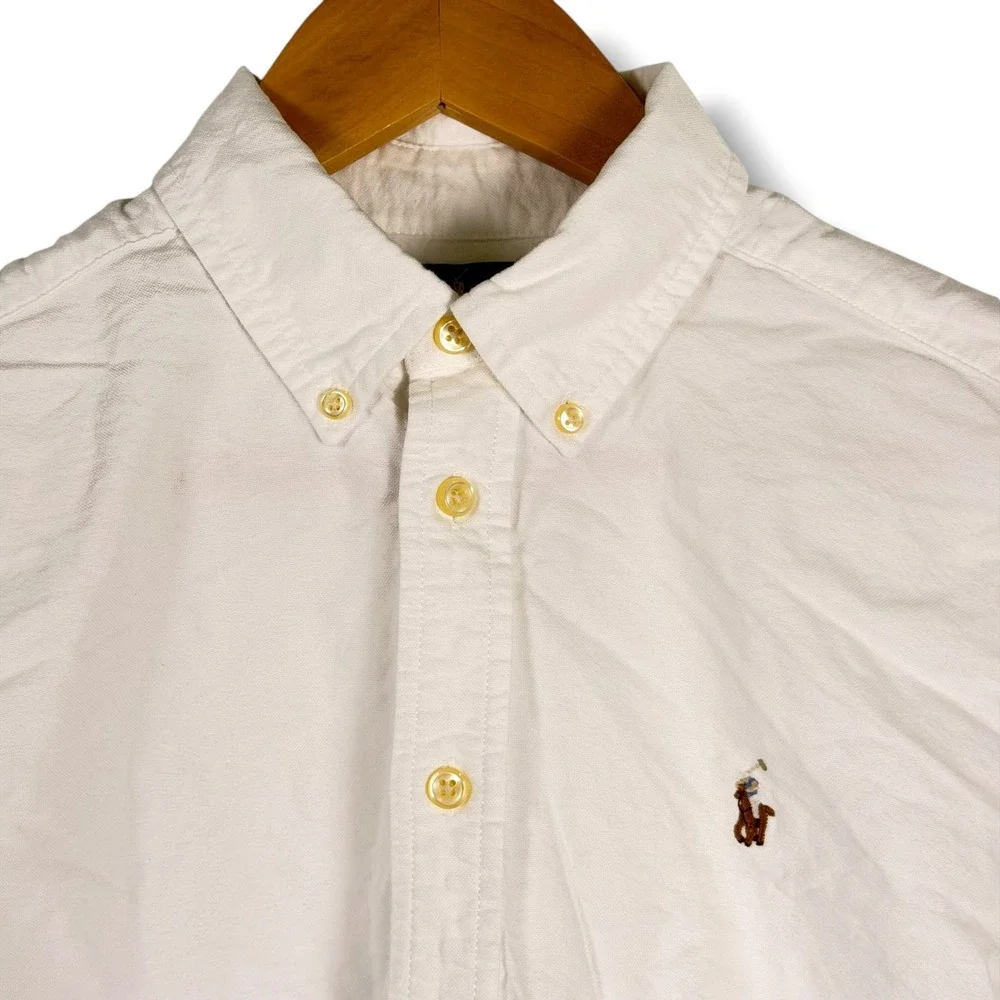 Ralph Lauren Button Down Kids White Oxford Cotton Classic Prep Shirt Long Sleeve
